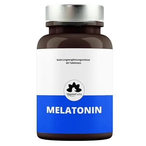 Produktbild: Melatonin Tabletten hochdosiert mit Passionsblumen - 0,5mg Melatonin Schlaf - Einschlafzeit verkürzen - beliebt bei Jetlag - vegane Melatonin Kapseln von VitaminFuchs