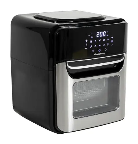 Produktbild: Melchioni Family | Smarte Heißluftfritteuse VIRGINIA, 12L Kapazität, Timer 1/90 Minuten, mit Wi-Fi kompatibel mit Google und Alexa, Air Fryer Multiprogramm mit App, 80-200°C, 1700 W, Schwarz