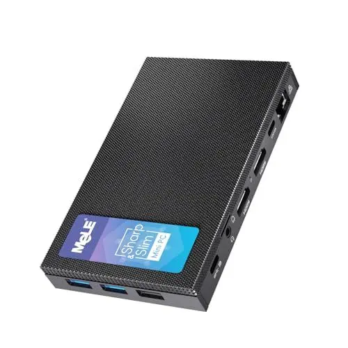 Produktbild: MeLE Quieter 4C Fanless Mini PC N100 8GB 128GB mit Multi-OS-Unterstützung, extrem schlank und kompakt, USB-C, HDMI Display Desktop PC für Zuhause, Büro, Bildung, Industrie und Werbetafeln