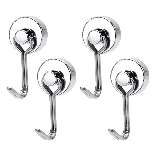 Produktbild: melebellot 4 Stück Magnethaken, 15kg Ziehen 20mm Schwenkbare Schaukel Magnet Haken, Mini Metall Neodym Starker Magnet,Magnethaken Extra Stark Für Küchen Büro Aufhängen(silver)