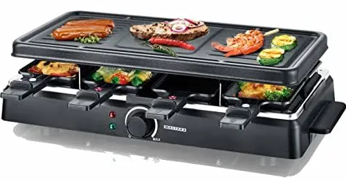 Produktbild: MELISSA Raclette 16300026 Raclette mit Grillplatte für 8 Personen 1200 Watt Power mit Grillplatte und regelbarer Temperatur, Schwarz
