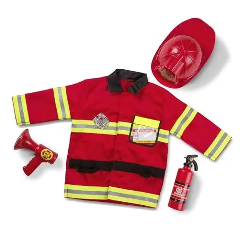 Produktbild: Melissa & Doug Feuerwehr-Kostüm für Kinder ab 3 Jahren, 6-teilig, inkl. Jacke, Helm, Abzeichen, Spielzeug-Feuerlöscher & -Megafon sowie Namensschild zum Beschriften