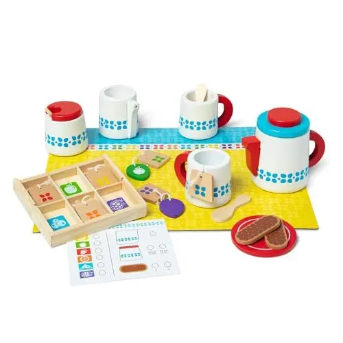 Produktbild: Melissa & Doug Hölzernes Teeservice Zum Ziehenlassen Und Servieren | Rollenspielzeug | Holzspielzeug | Geschenk für Jungen oder Mädchen