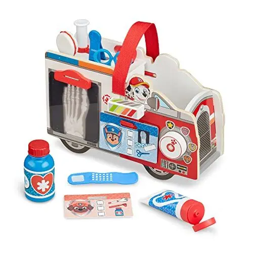 Produktbild: Melissa & Doug PAW Patrol Marshalls Arztset aus Holz, PAW Patrol Rettungswagen mit Erste-Hilfe-Kasten | Ärzte-Set für Kinder | Lernspielzeug für Mädchen oder Jungen ab 3 Jahren | Rollenspiel-Spielzeug