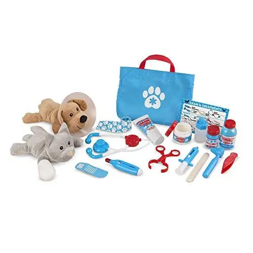 Produktbild: Melissa & Doug Tierarzt Spielset - 24-teiliges Spielset mit Zwei Plüschtieren und vielen Zubehörteilen zum Untersuchen und Behandeln, ab 3 Jahren