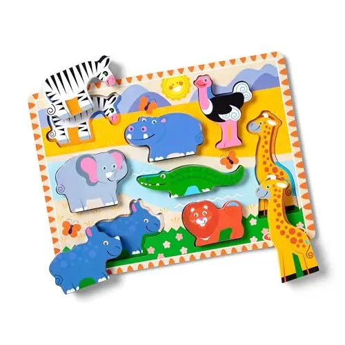 Produktbild: Melissa & Doug Safaripuzzle mit extra großen Teilen | Puzzles | Holzspielzeug | 3+ | Geschenk für Jungen oder Mädchen