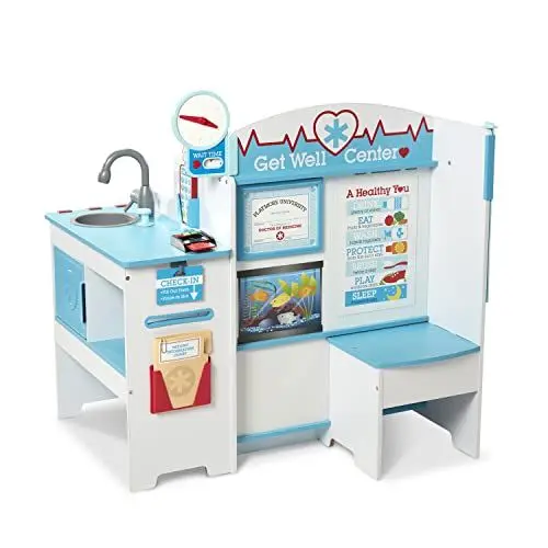 Produktbild: Melissa & Doug Werde gesund Arzt-Aktivitätenzentrum aus Holz – Warteraum, Untersuchungsraum, Empfangsbereich | Holzspielzeug | Rollenspielzeug | Montessori | 3+ | Geschenk für Jungs oder Mädchen