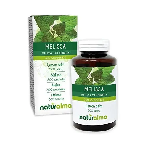 Produktbild: Melisse oder Zitronenmelisse (Melissa officinalis) Blätter Naturalma - 150 g - 300 Tabletten - Nahrungsergänzungsmittel - Natürlich und Vegan