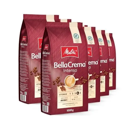 Produktbild: Melitta BellaCrema Intenso Ganze Kaffee-Bohnen 8 x 1kg, ungemahlen, Kaffeebohnen für Kaffee-Vollautomat, kräftige Röstung, geröstet in Deutschland, Stärke 4, im Tray