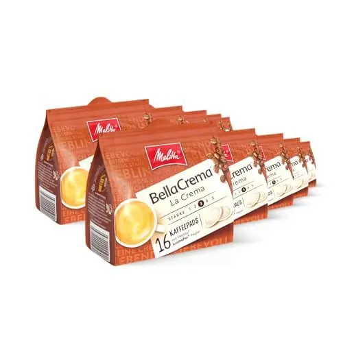 Produktbild: Melitta BellaCrema La Crema gemahlener Röstkaffee in Kaffee-Pads 10 x 16 Pads, Kaffeepads für Pad-Maschine, mittlere Röstung, geröstet in Deutschland, Stärke 3, im Tray