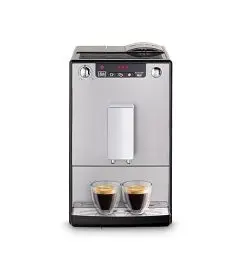 Produktbild: Melitta Solo - Kaffeevollautomat mit höhenverstellbarem Auslauf, kleine Kaffeemaschine mit abnehmbarem Wassertank, für z. B. Espresso oder Café Crème, silber