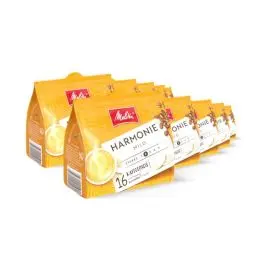 Produktbild: Melitta Harmonie mild gemahlener Röstkaffee in Kaffee-Pads 10 x 16 Pads, Kaffeepads für Pad-Maschine, milde Röstung, geröstet in Deutschland, Stärke 2, im Tray