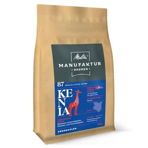 Produktbild: Melitta Manufaktur-Kaffee Kenia, Spezialitäten-Kaffee, 250g, ganze Kaffee-Bohnen, ungemahlen, Single-Origin-Kaffee, sanfte Trommelröstung, geröstet in Deutschland, Stärke 2