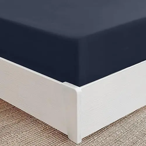 Produktbild: Mellanni Spannbettlaken 90x200cm - Bis 30cm Matratzenhöhe - Weich, Knitterfrei, Rundum Elastisch - (90x200 cm, Marineblau)