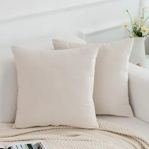 Produktbild: Melldrry 2er Set SAMT Weihnachten Kissenbezug Kissenhülle Dekorative Dekokissen Sofakissen Lendenkissen Wurfkissenbezug mit Verstecktem Reißverschluss Sofa Schlafzimmer 16x16 Inch 40x40 cm Beige
