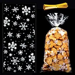 Produktbild: MELLIEX 50 Stück Weihnachten Plätzchentüten, Transparent Cellophantüten Süßigkeiten Tüten Geschenktaschen mit Twist Krawatten für Bonbon Keksen Plätzchen