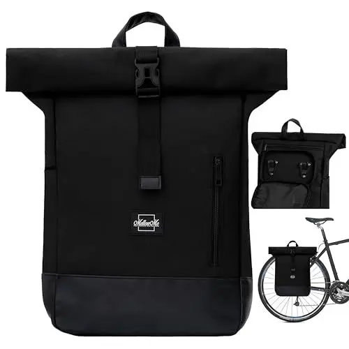 Produktbild: MellowMo Fahrradtaschen für Gepäckträger mit 16 Zoll Laptopfach - Damen & Herren - 2-in-1 Fahrrad Rucksack Lifestyle Fashion Business & Gepäckträgertasche (recycelte Materialien) - Wasserabweisend