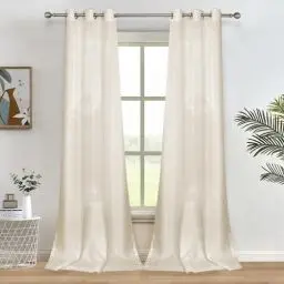 Produktbild: Melodieux Gardinen Beige Transparent Leinen Optik Vorhänge mit Ösen für Wohnzimmer Schlafzimmer, 2er Set 225x140cm