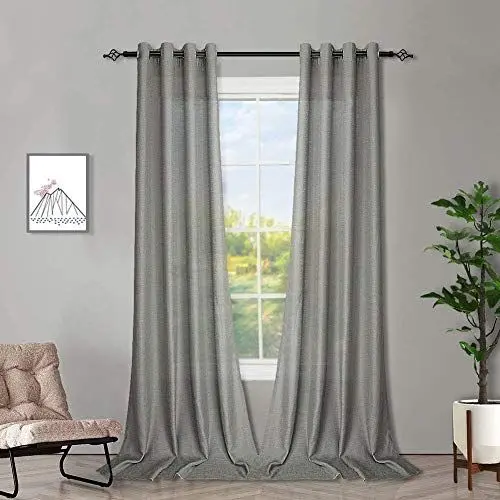 Produktbild: Melodieux Gardinen Grau Transparent Leinen Optik Vorhänge mit Ösen für Wohnzimmer Schlafzimmer, 2er Set 175x140cm