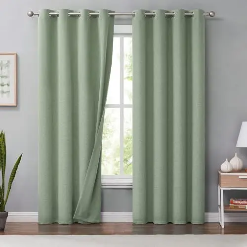 Produktbild: Melodieux Vorhänge Gardinen 100% Blickdicht Leinenoptik 140x225cm, Grün, 2er Set