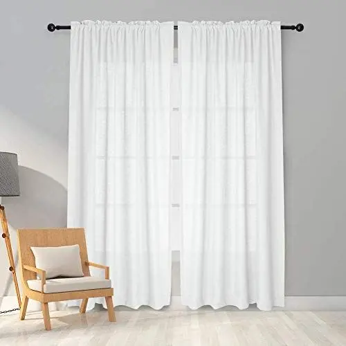 Produktbild: Melodieux Vorhänge Weiß Transparent Leinen Optik Voile Gardinen für Wohnzimmer Schlafzimmer, 2er Set 245x140cm