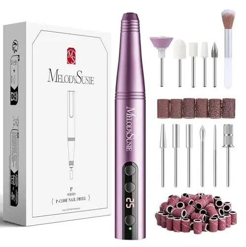 Produktbild: MelodySusie Kabellose Elektrische Nagelfräser 11 in 1 Kit, PC180F 25000RPM Tragbare Nagelfeile Set für Acryl Gel Dip Powder Nägel, 25 Geschwindigkeiten Maniküre Pediküre Polieren Formwerkzeuge