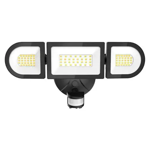 Produktbild: Meloght LED Strahler Mit Bewegungsmelder Außen 50W, 4600 LM Außenstrahler, 6500K Kaltweiß Fluter Mit Verstellbaren 3 Köpfe, IP65 Wasserdicht Scheinwerfer für Garage, Garten, Terrasse, Hof