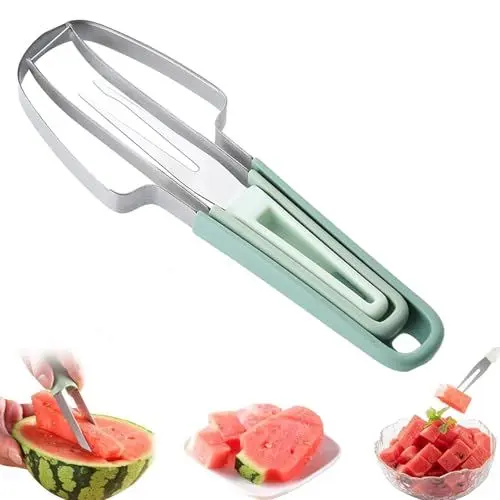 Produktbild: Melonenschneider, 2024 Neue Wassermelonen Schneider, Edelstahl Melonenschneider 3 in 1, Wassermelonenschneider, Melonen Schneider für Küche Familien Partys Camping