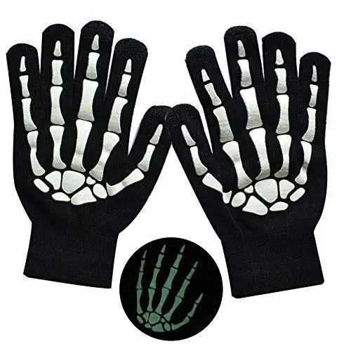 Produktbild: MELOP Handschuhe Totenkopf Knochen gemustert für Kostüm Halloween Winter Gestrickte warme Handschuhe im Freien Fahrradhandschuhe