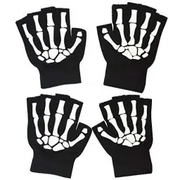 Produktbild: MELOP Unisex Halbfingerhandschuhe Skelettmuster Glow in The Dark Halloween Totenkopf Knochen Gemusterte Strickhandschuhe