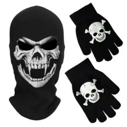 Produktbild: MELOP Volles Gesicht Skelettschädelgeist Halloween Sturmhaube Gesichtsmaske für Cosplay Kostüm Radfahren Outdoor Sport mit Skelettmuster Handschuhe