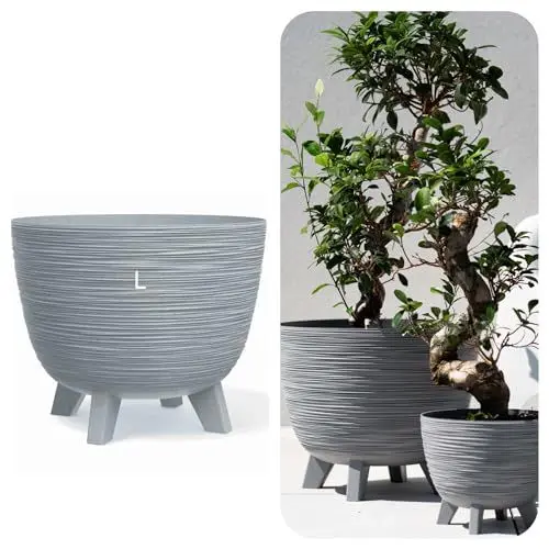 Produktbild: Blumentopf mit Füßen aus Kunststoff Schale Rund Kräutertopf 3D Rillen (Grau, L-40cm)