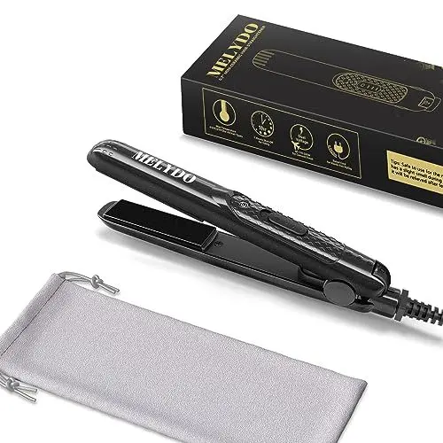 Produktbild: Melydo Mini Glätteisen für kurzes Haar, Tragbarer Reise-Mini-Haarglätter für kurzes Haar, duale Spannungsversorgung, Keramik-Heizplatte (Schwarz)