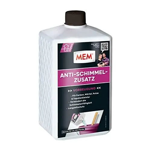 Produktbild: MEM Anti-Schimmel-Zusatz, Optimaler Langzeitschutz, Verhindert die Schimmelanfälligkeit, Lösemittelfrei, Ideal für Renovierungen, 1 l, Klar