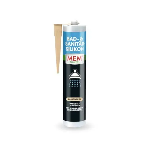 Produktbild: MEM Bad- & Sanitär-Silikon, Dauerhaft elastischer Silikon-Dichtstoff mit Schutz gegen Schimmelbefall, Im Innen- und Außenbereich, Gebrauchsfertig, Lösemittelfrei, 300 ml Kartusche, Bahamabeige