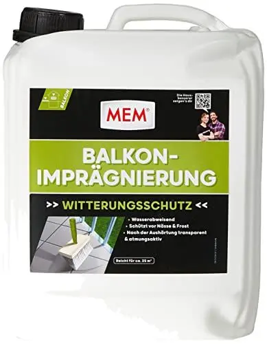 Produktbild: MEM Balkon-Imprägnierung, Für saugende Untergründe, Wasserabperleffekt, Wasserdicht und atmungsaktiv, Lösemittelfrei, 5 l