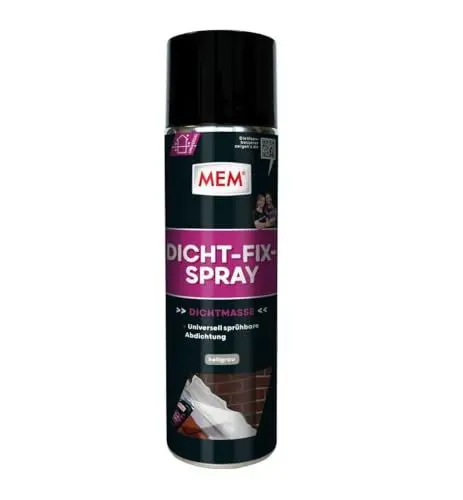 Produktbild: MEM Dicht-Fix-Spray, Für alle üblichen Untergründe, Optimal für schwer zugängliche Bereiche, Einfache Anwendung, Gebrauchsfertig, UV-beständig, Grau, 500 ml