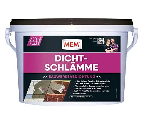 Produktbild: MEM Dichtschlämme, Für den Wand- und Bodenbereich, Einkomponentige Abdichtungsschicht zum Anrühren, Einfach zu verarbeiten, Lösemittelfrei, 5 kg, Grau
