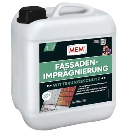 Produktbild: MEM Fassaden-Imprägnierung, Langanhaltender Abperleffekt, Auch für schlecht saugende Untergründe, Einfache Anwendung, Lösemittelfrei, 5 l, Milchig-weiß