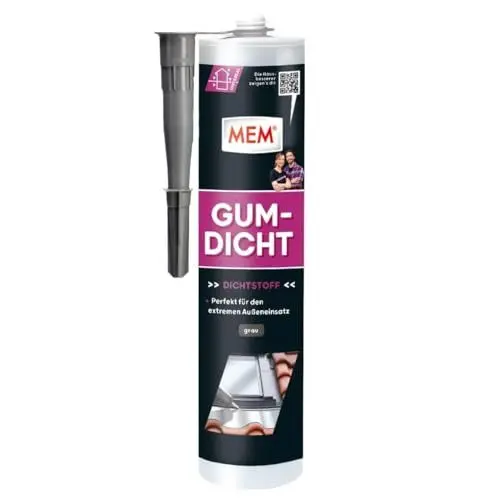 Produktbild: MEM Gum Dicht, Für unterschiedliche Aufgaben im Dachbereich, Haftet auf feuchten, saugenden & nichtsaugenden Untergründen, Wasserdicht, Gebrauchsfertig, Silikonfrei, UV-beständig, 310g Kartusche, Grau