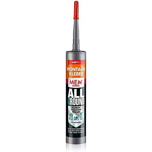 Produktbild: MEM Montage-Kleber Allground 3in1, Zum Kleben, Dichten und Füllen, Metallfarben, Wasser- und UV- beständig, Überstreichbar, Für fast alle Untergründe, Lösemittelfrei, 305 g Kartusche