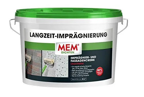 Produktbild: MEM Langzeit-Imprägnierung, Imprägnier- und Fassadencreme, Dauerhaften Schutz von Fassaden und Sichtbeton, Hohe Eindringtiefe, Lösemittelfrei, 2,5 l, Weißlich (nach Aushärtung transparent)