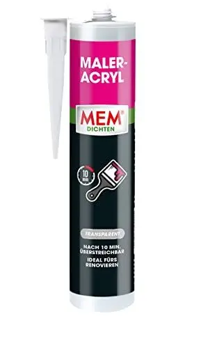 Produktbild: MEM Maler-Acryl, Für Renovierungsarbeiten und zum Abdichten, Innen und außen anwendbar, Überstreichbar, Überputzbar, Gebrauchsfertig, Lösemittelfrei, 300 ml Kartusche, Transparent