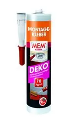Produktbild: MEM Montage-Kleber DEKO, Pastöser Dispersionsklebstoff, Hohe Anfangshaftung und Endfestigkeit, Für verschiedene Untergründe, Lösemittelfrei, 380 g Kartusche, Beige