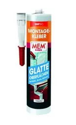 Produktbild: MEM Montage-Kleber Glatte Oberflächen, Innen- und Außenbereich, Wasser- und UV-beständig, Lösemittelfrei, Korrigierbar und hochflexibel, 390 g-Kartusche, Hellgrau