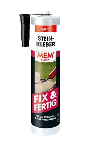 Produktbild: MEM Stein-Kleber Fix & Fertig, Hohe Anfangshaftung, schnelle Aushärtung und sehr hohe Endfestigkeit, Für alle Steinarten, Lösemittelfrei, 445 g Kartusche, Schwarz