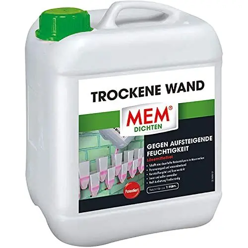 Produktbild: MEM System Trockene Wand Injektionsflüssigkeit, Dauerhafte Horizontalsperre für alle Mauerwerke, Innen und außen anwendbar, Porenverengend und wasserabweisend, 5 l Behälter