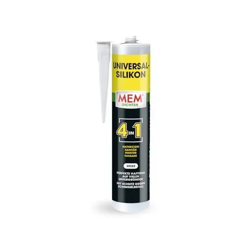Produktbild: MEM Universal Silikon 4in1, Silikon-Dichtstoff für zahlreiche Untergründe, Im Innen- und Außenbereich einsetzbar, UV- und witterungsbeständig, Gebrauchsfertig, Lösemittelfrei, 300 ml Kartusche, Weiß