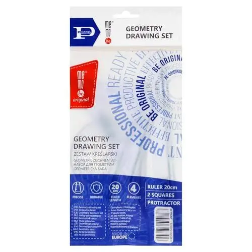 Produktbild: Memobe - Geometrie-Set - 4-teilig - für Schüler - Transparenter/Durchsichtiger Kunststoff - für Grundschule, Mathematik - 2 x Zeichendreieck, 1x Winkelmesser, 1 x Lineal 20 cm