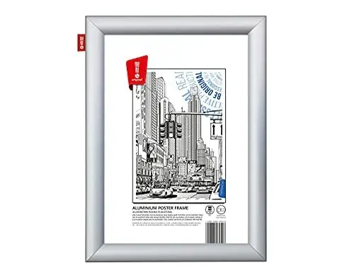Produktbild: memobe Amex Posterrahmen - Silber Aluminiumrahmen mit Plexiglas - Poster Werbung Wanddeko - bruchsicheres stabiles Plakatrahmen - Dakoration (A4) 21x29,7 cm